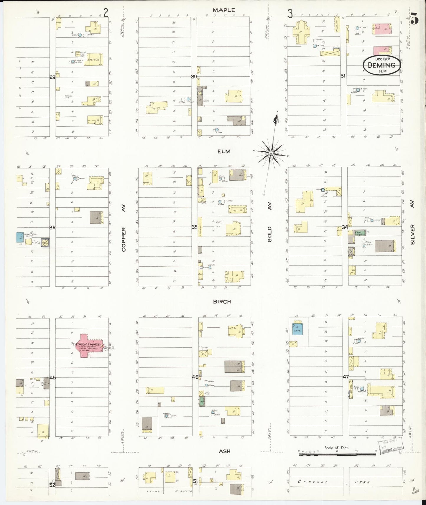Sanborn Fire Insurance Map from Deming, Luna County, New Mexico (1908), Sheet #0005 - Historic Sanborn Fire Insurance Map Print, vintage old map wall art, antique decor, genealogy gift, New Mexico New Mexico map