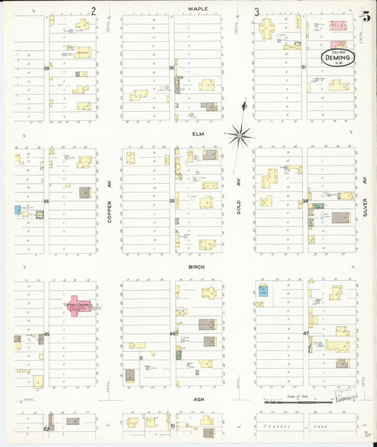 Sanborn Fire Insurance Map from Deming, Luna County, New Mexico (1908), Sheet #0005 - Historic Sanborn Fire Insurance Map Print, vintage old map wall art, antique decor, genealogy gift, New Mexico New Mexico map