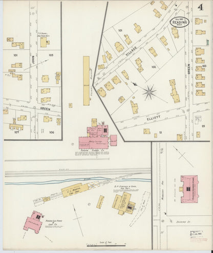 Sanborn Fire Insurance Map from Reading, Middlesex County, Massachusetts (1897), Sheet #0004 - Historic Sanborn Fire Insurance Map Print, vintage old map wall art, antique decor, genealogy gift, Massachusetts Massachusetts map