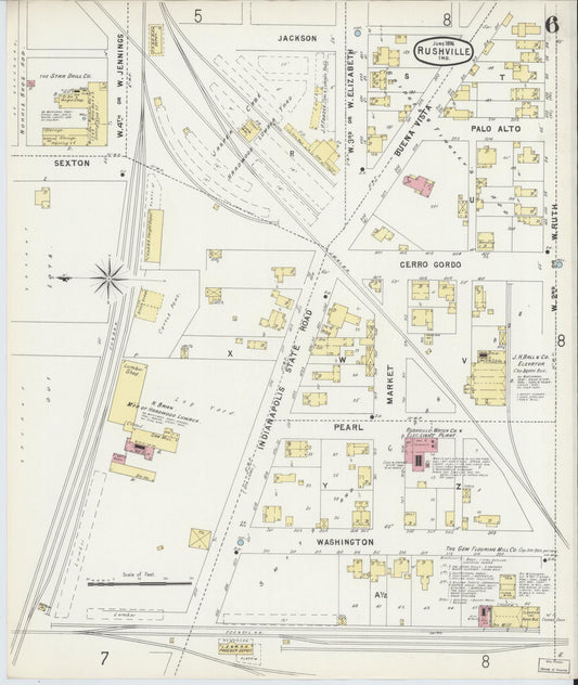 Sanborn Fire Insurance Map from Rushville, Rush County, Indiana (1896), Sheet #0006 - Historic Sanborn Fire Insurance Map Print, vintage old map wall art, antique decor, genealogy gift, Indiana Indiana map