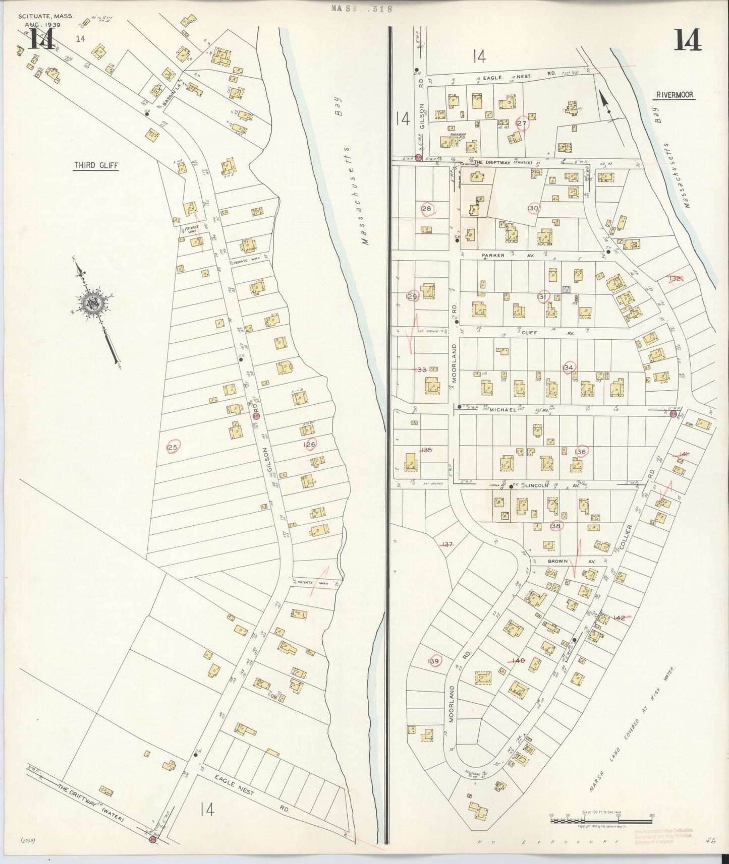 Sanborn Fire Insurance Map from Scituate, Plymouth County, Massachusetts (1944), Sheet #0014 - Complete Map Set gallery image, historic Sanborn map, vintage wall art, Massachusetts Massachusetts