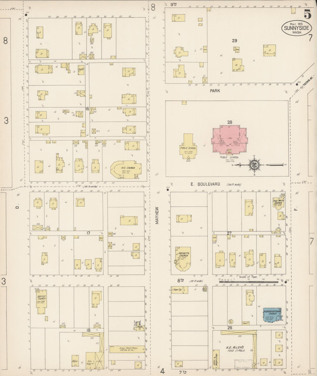 Sanborn Fire Insurance Map from Sunnyside, Yakima County, Washington (1915), Sheet #0005 - Historic Sanborn Fire Insurance Map Print, vintage old map wall art, antique decor, genealogy gift, Washington Washington map