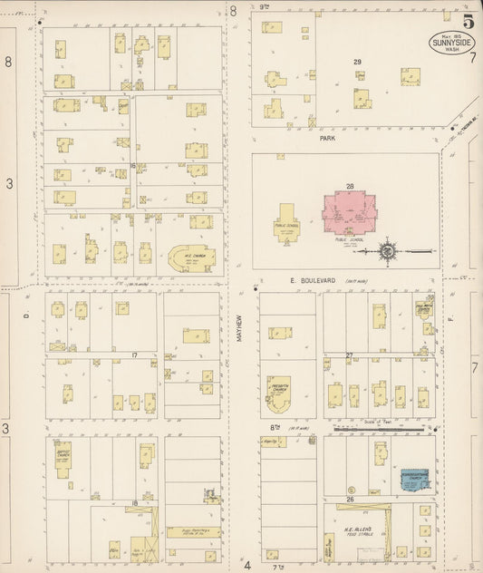 Sanborn Fire Insurance Map from Sunnyside, Yakima County, Washington (1915), Sheet #0005 - Historic Sanborn Fire Insurance Map Print, vintage old map wall art, antique decor, genealogy gift, Washington Washington map
