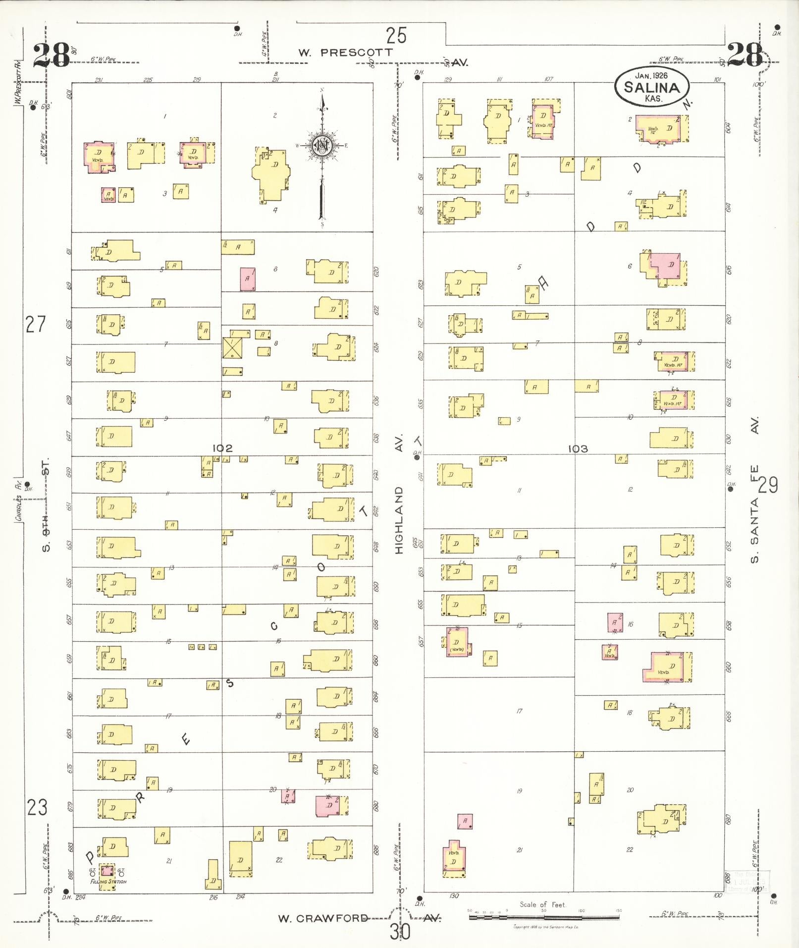 Sanborn Fire Insurance Map from Salina, Saline County, Kansas (1926), Sheet #0028 - Complete Map Set gallery image, historic Sanborn map, vintage wall art, Kansas Kansas