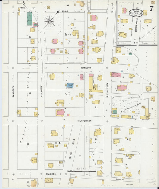 Sanborn Fire Insurance Map from Chester, Randolph County, Illinois (1906), Sheet #0007 - Historic Sanborn Fire Insurance Map Print, vintage old map wall art, antique decor, genealogy gift, Illinois Illinois map