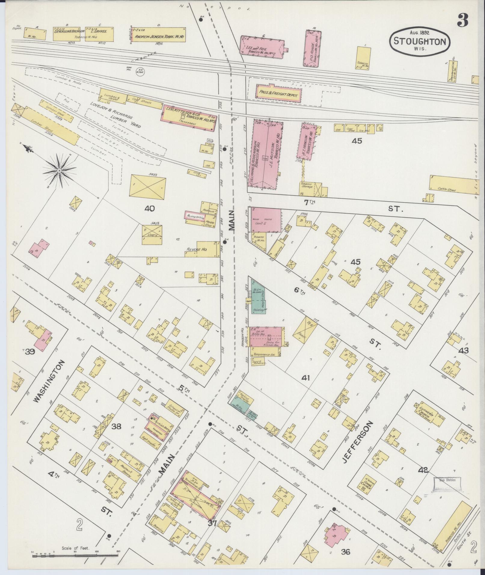 Sanborn Fire Insurance Map from Stoughton, Dane County, Wisconsin (1892), Sheet #0003 - Historic Sanborn Fire Insurance Map Print, vintage old map wall art, antique decor, genealogy gift, Wisconsin Wisconsin map