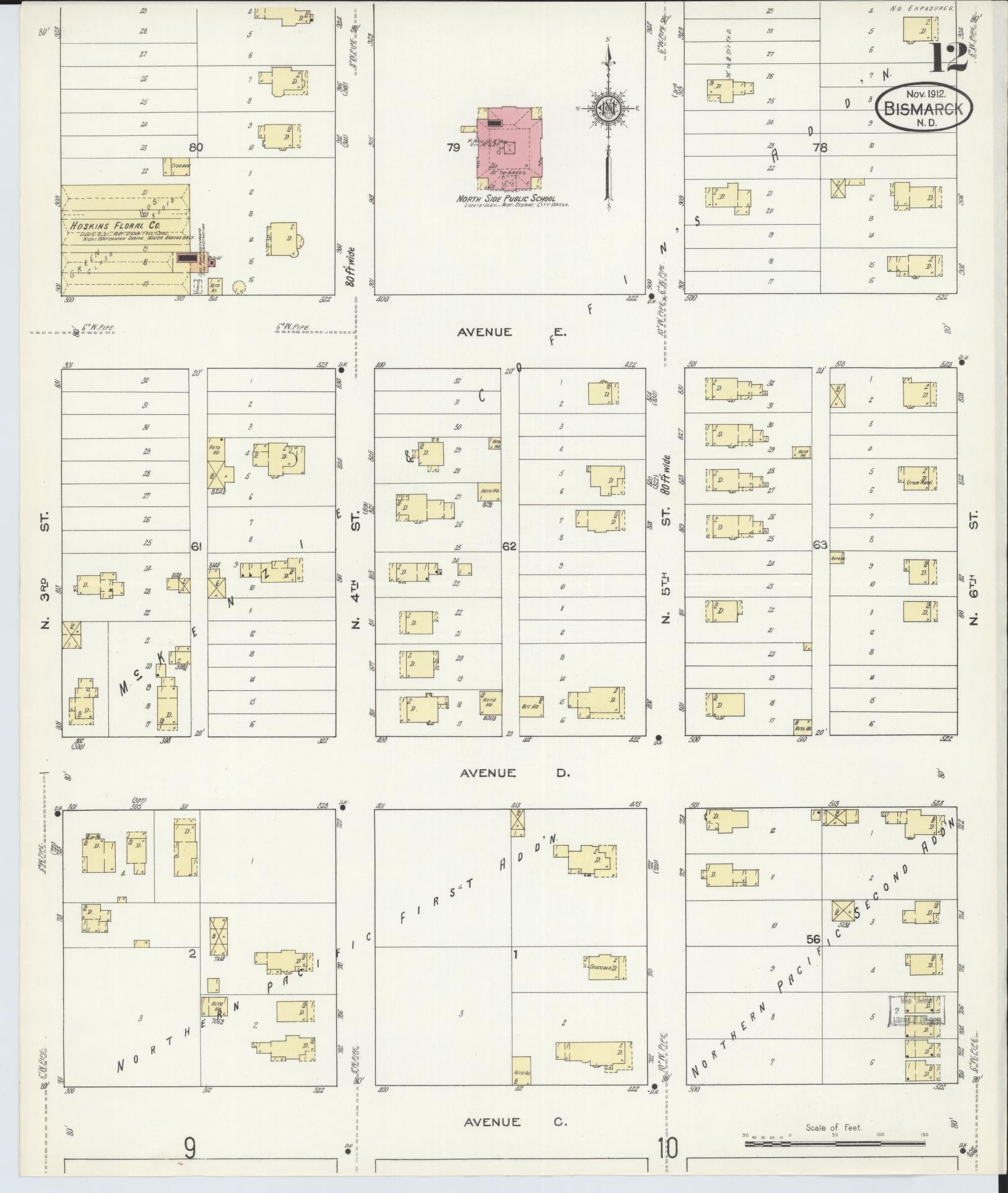Sanborn Fire Insurance Map from Bismarck, Burleigh County, North Dakota (1912), Sheet #0012 - Historic Sanborn Fire Insurance Map Print, vintage old map wall art, antique decor, genealogy gift, North Dakota North Dakota map