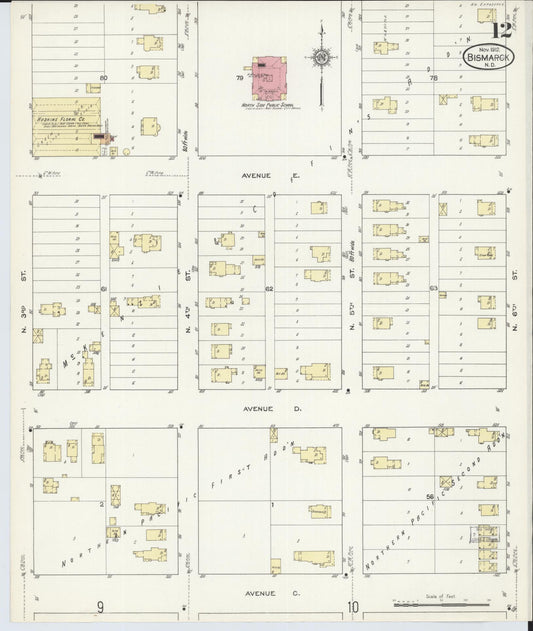 Sanborn Fire Insurance Map from Bismarck, Burleigh County, North Dakota (1912), Sheet #0012 - Historic Sanborn Fire Insurance Map Print, vintage old map wall art, antique decor, genealogy gift, North Dakota North Dakota map