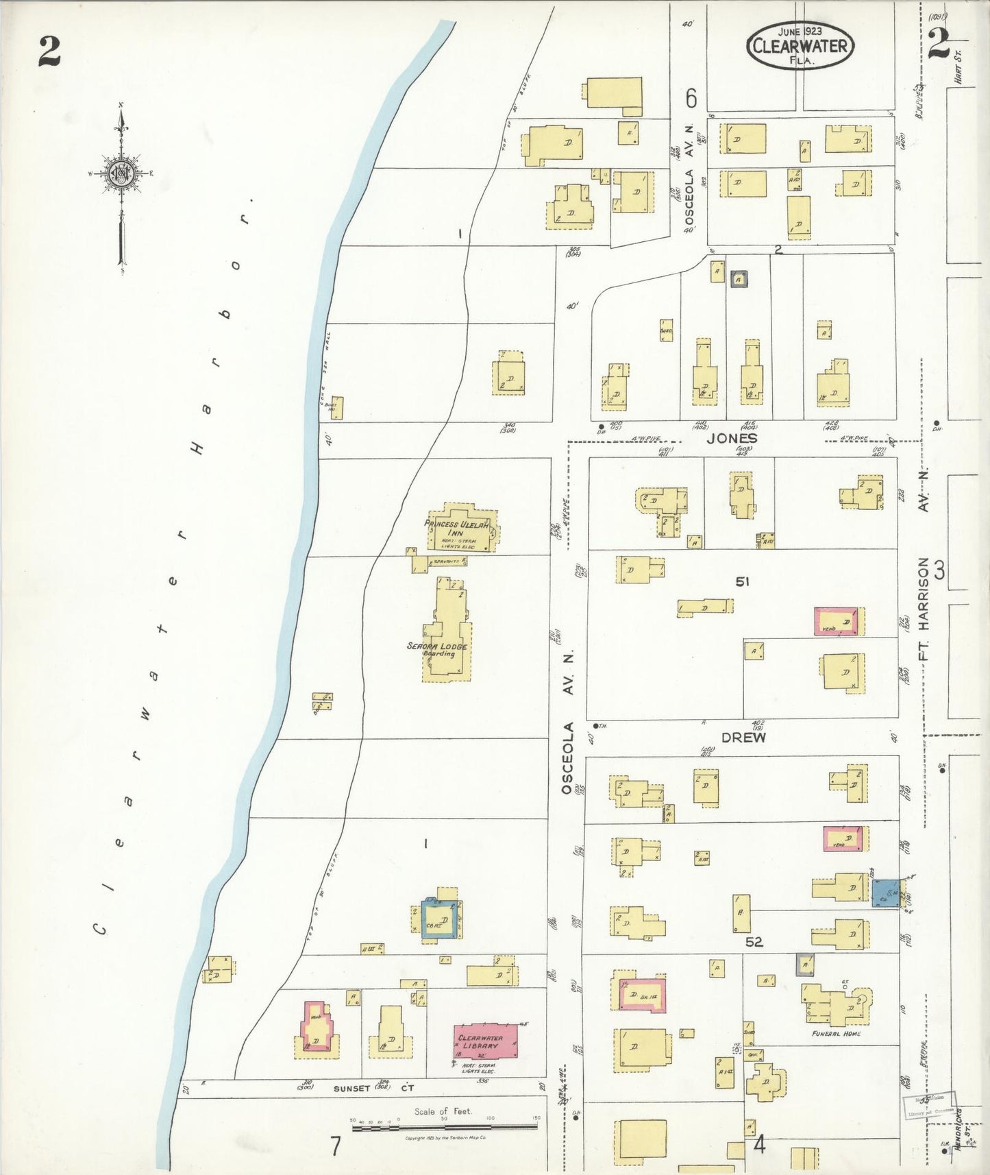 Sanborn Fire Insurance Map from Clearwater, Pinellas County, Florida (1923), Sheet #0002 - Complete Map Set gallery image, historic Sanborn map, vintage wall art, Florida Florida