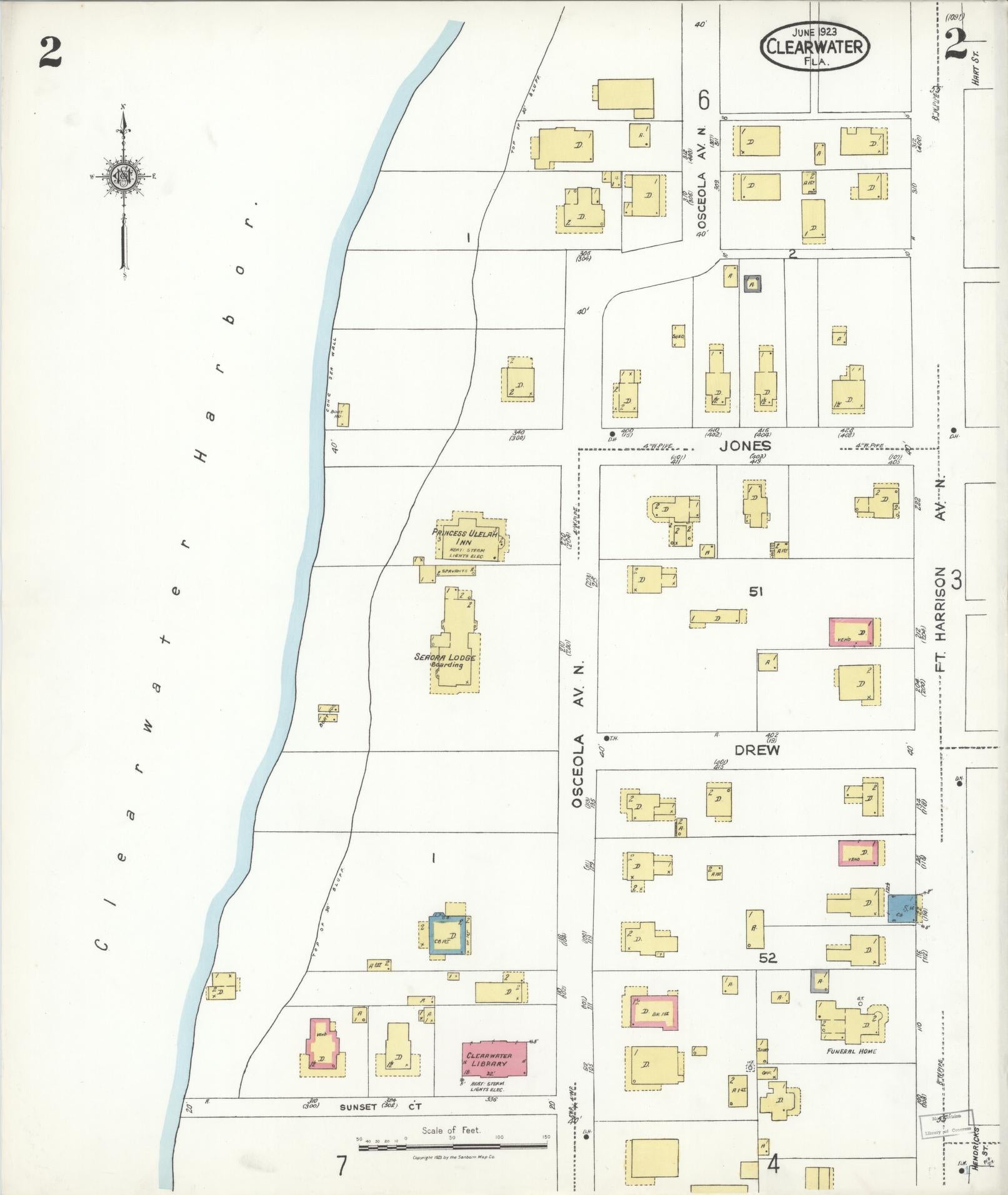 Sanborn Fire Insurance Map from Clearwater, Pinellas County, Florida (1923), Sheet #0002 - Complete Map Set gallery image, historic Sanborn map, vintage wall art, Florida Florida