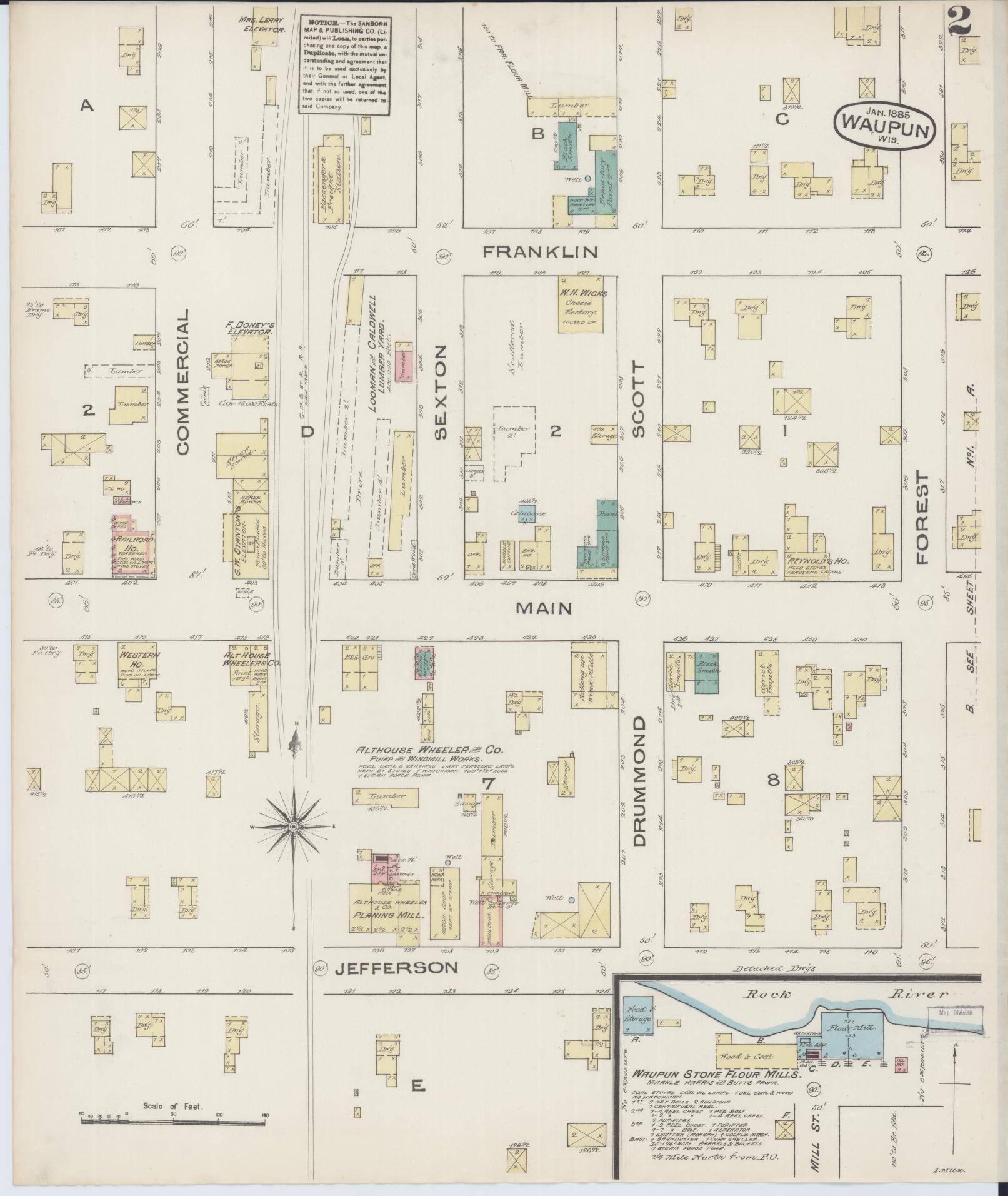 Sanborn Fire Insurance Map from Waupun, Dodge and Fond du Lac Counties, Wisconsin (1885), Sheet #0002 - Historic Sanborn Fire Insurance Map Print, vintage old map wall art, antique decor, genealogy gift, Wisconsin Wisconsin map