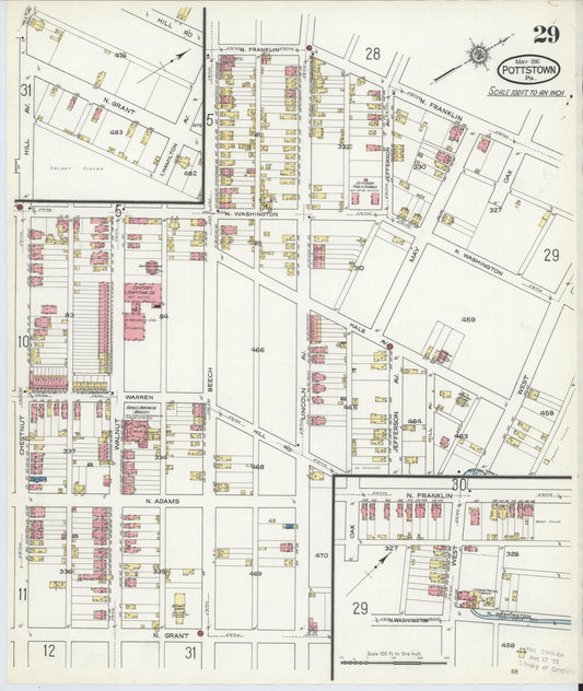 Sanborn Fire Insurance Map from Pottstown, Montgomery County, Pennsylvania (1916), Sheet #0029 - Historic Sanborn Fire Insurance Map Print, vintage old map wall art, antique decor, genealogy gift, Pennsylvania Pennsylvania map