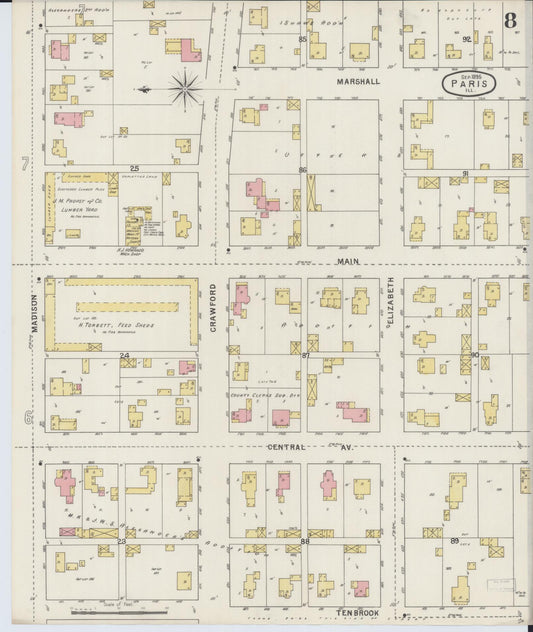 Sanborn Fire Insurance Map from Paris, Edgar County, Illinois (1895), Sheet #0008 - Historic Sanborn Fire Insurance Map Print, vintage old map wall art, antique decor, genealogy gift, Illinois Illinois map