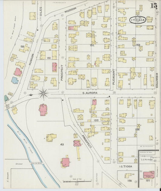 Sanborn Fire Insurance Map from Ithaca, Tompkins County, New York (1893), Sheet #0015 - Historic Sanborn Fire Insurance Map Print, vintage old map wall art, antique decor, genealogy gift, New York New York map