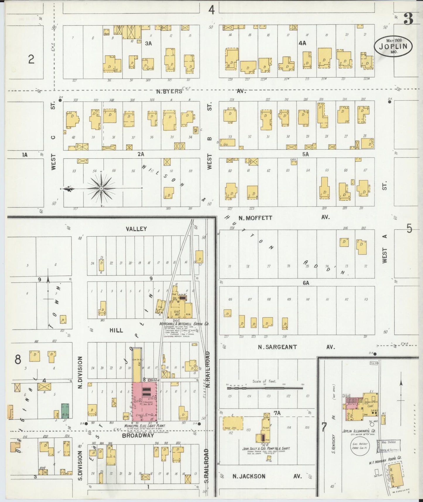 Sanborn Fire Insurance Map from Joplin, Jasper County, Missouri (1900), Sheet #0003 - Complete Map Set gallery image, historic Sanborn map, vintage wall art, Missouri Missouri