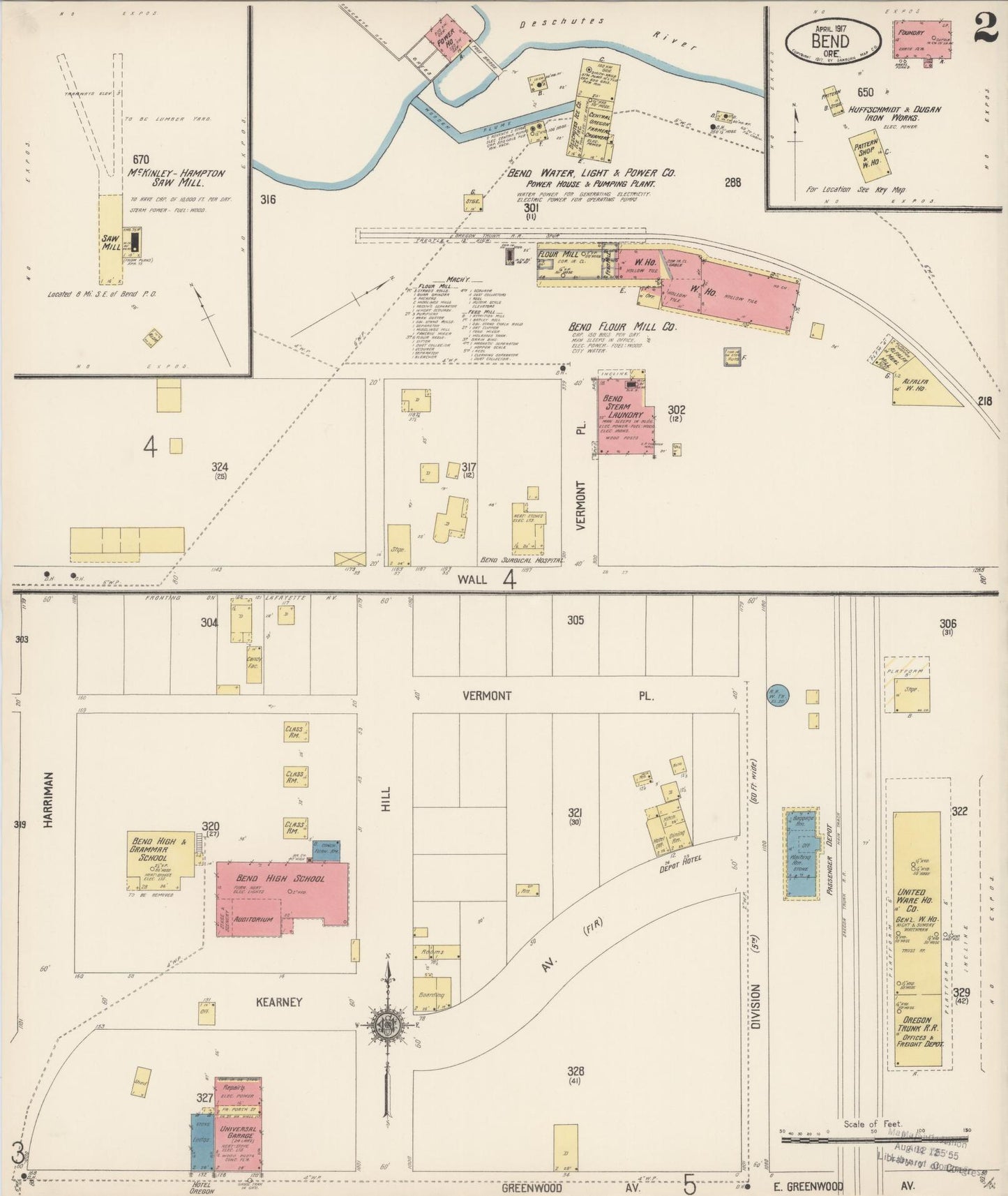 Sanborn Fire Insurance Map from Bend, Deschutes County, Oregon (1917), Sheet #0002 - Historic Sanborn Fire Insurance Map Print, vintage old map wall art, antique decor, genealogy gift, Oregon Oregon map