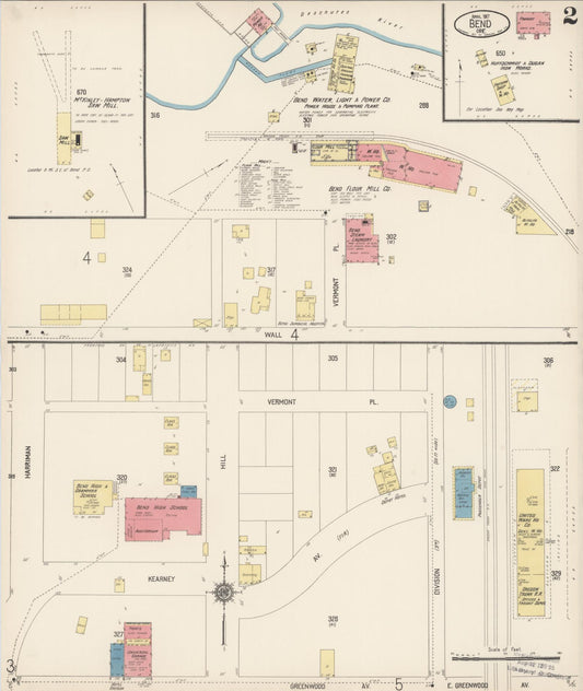 Sanborn Fire Insurance Map from Bend, Deschutes County, Oregon (1917), Sheet #0002 - Historic Sanborn Fire Insurance Map Print, vintage old map wall art, antique decor, genealogy gift, Oregon Oregon map