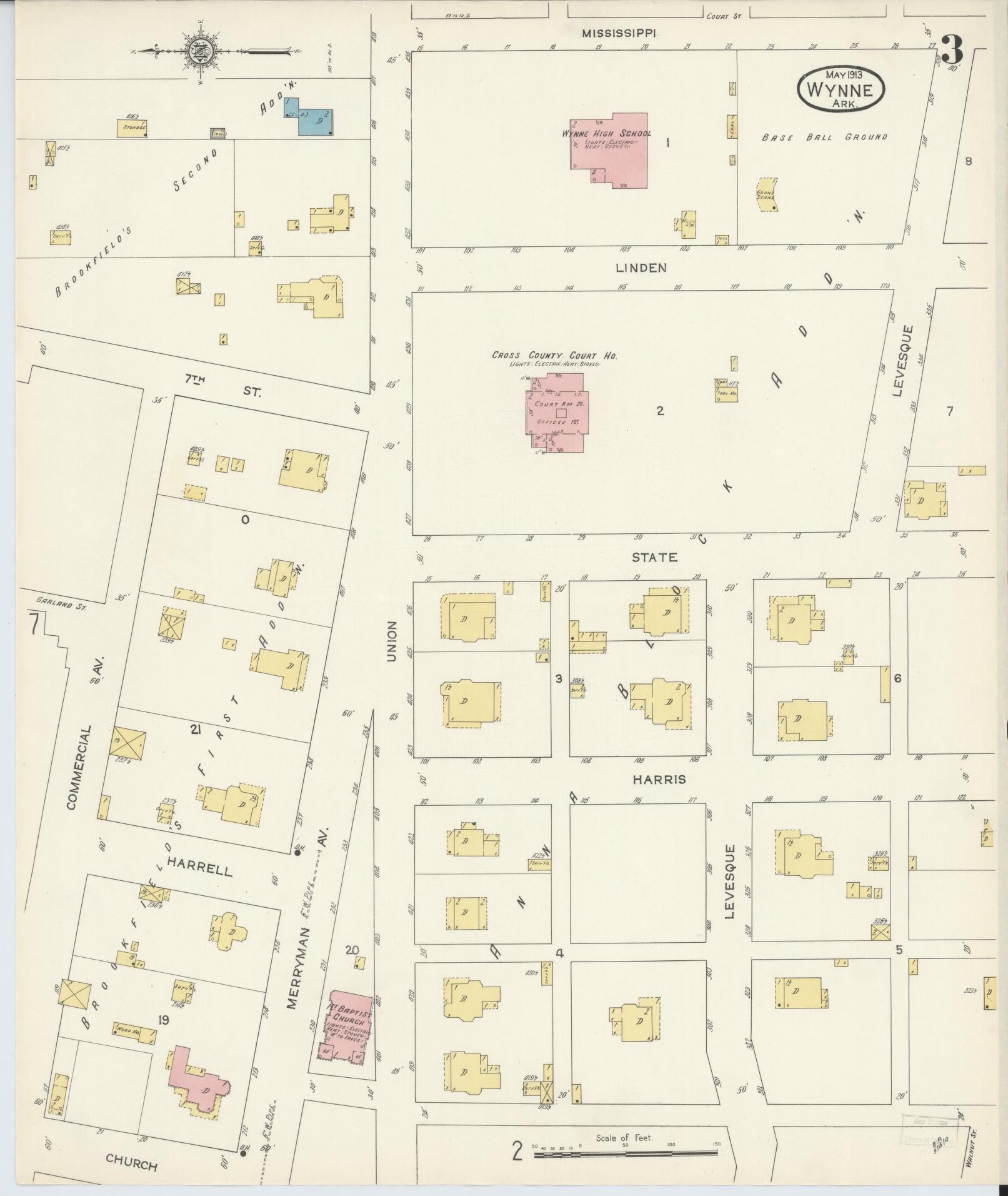 Sanborn Fire Insurance Map from Wynne, Cross County, Arkansas (1913), Sheet #0003 - Historic Sanborn Fire Insurance Map Print, vintage old map wall art, antique decor, genealogy gift, Arkansas Arkansas map