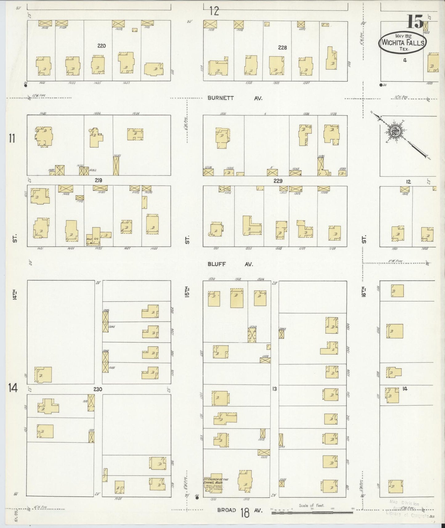 Sanborn Fire Insurance Map from Wichita Falls, Wichita County, Texas (1912), Sheet #0015 - Complete Map Set gallery image, historic Sanborn map, vintage wall art, Texas Texas