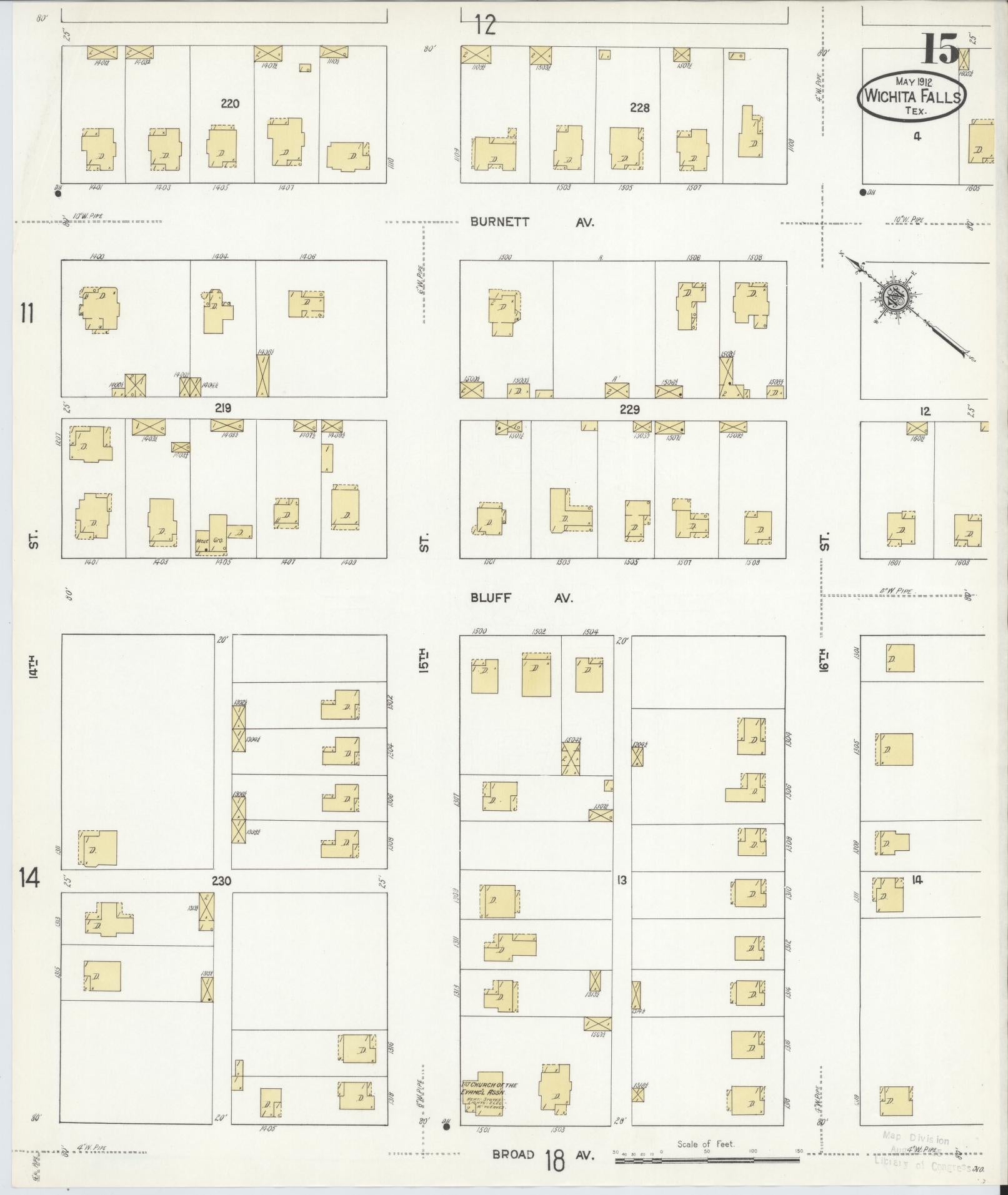 Sanborn Fire Insurance Map from Wichita Falls, Wichita County, Texas (1912), Sheet #0015 - Complete Map Set gallery image, historic Sanborn map, vintage wall art, Texas Texas