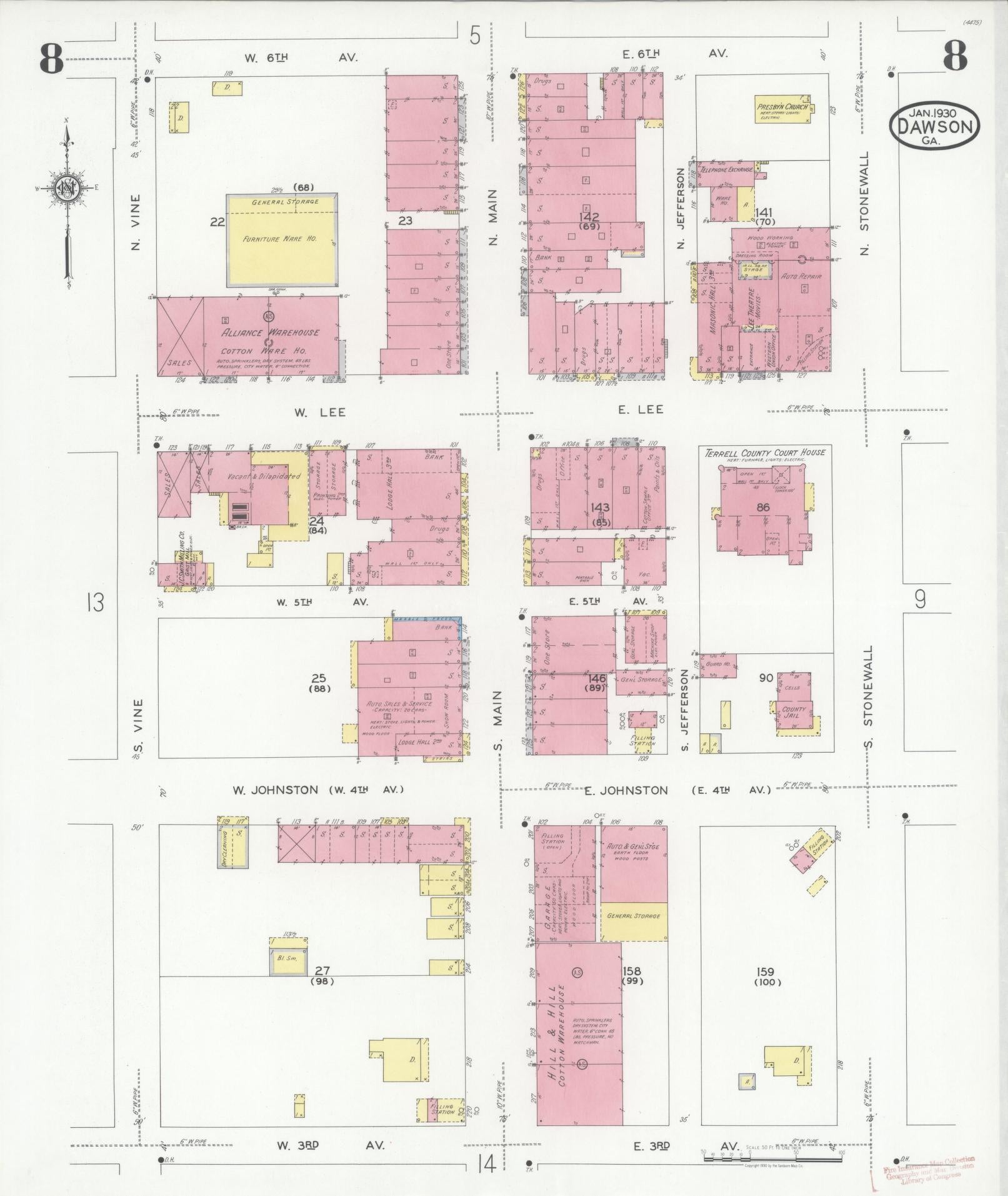 Sanborn Fire Insurance Map from Dawson, Terrell County, Georgia (1930), Sheet #0008 - Complete Map Set gallery image, historic Sanborn map, vintage wall art, Georgia Georgia