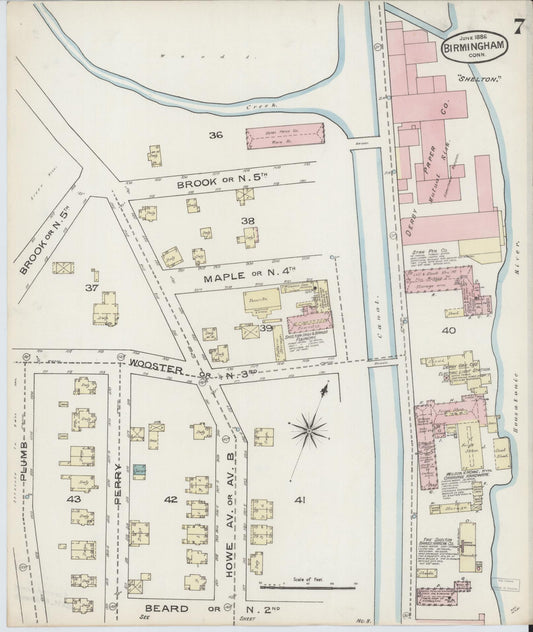Sanborn Fire Insurance Map from Birmingham, New Haven County, Connecticut (1886), Sheet #0007 - Historic Sanborn Fire Insurance Map Print, vintage old map wall art, antique decor, genealogy gift, Connecticut Connecticut map