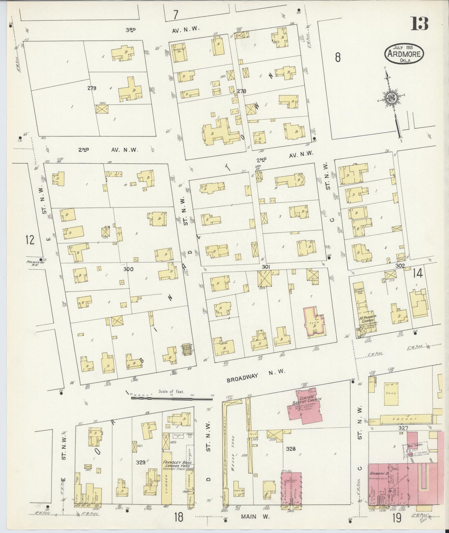 Sanborn Fire Insurance Map from Ardmore, Carter County, Oklahoma (1913), Sheet #0013 - Complete Map Set gallery image, historic Sanborn map, vintage wall art, Oklahoma Oklahoma