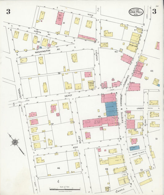 Sanborn Fire Insurance Map from Oak Hill, Fayette County, West Virginia (1926), Sheet #0003 - Historic Sanborn Fire Insurance Map Print, vintage old map wall art, antique decor, genealogy gift, West Virginia West Virginia map