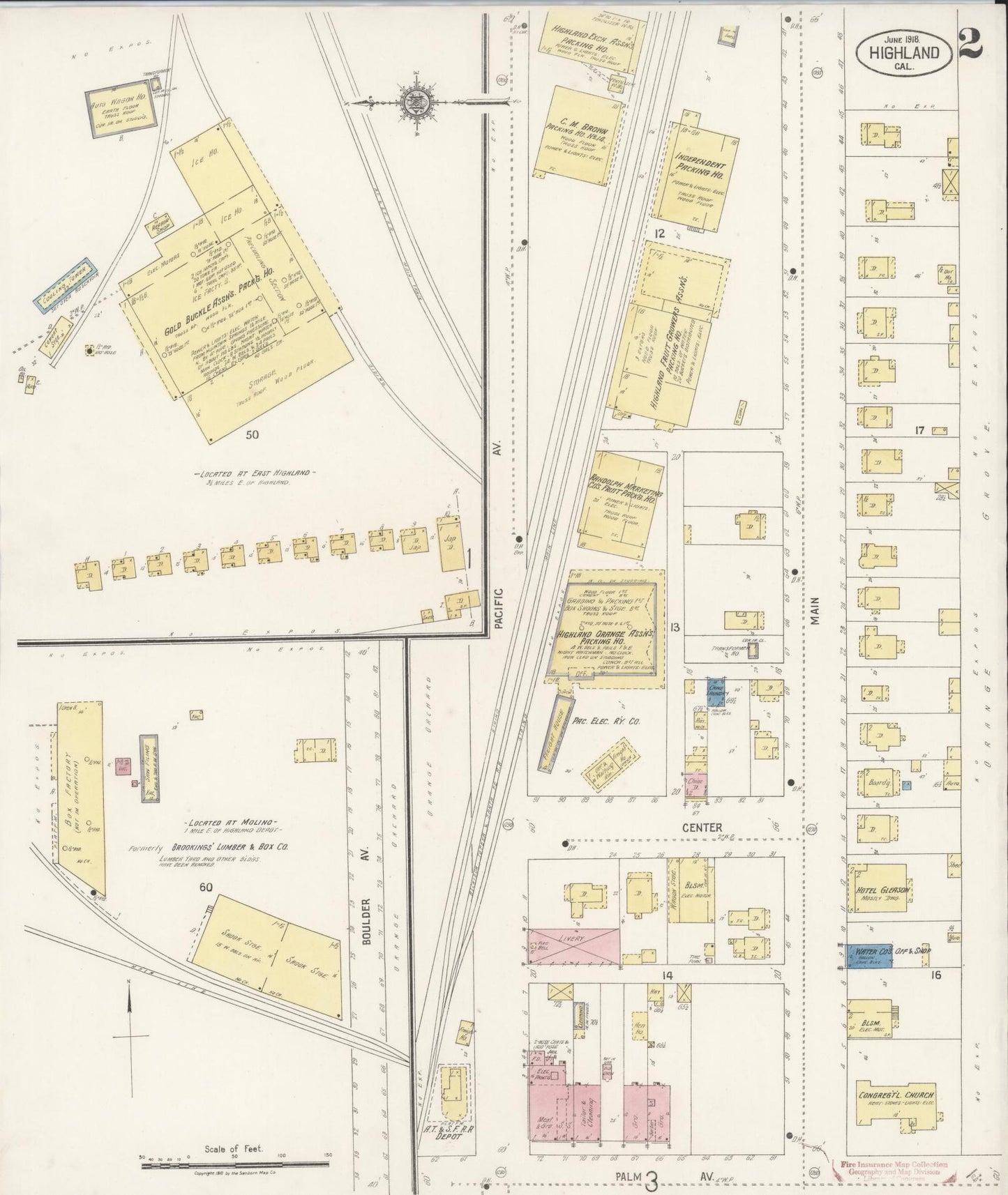 Sanborn Fire Insurance Map from Highland, San Bernardino County, California (1918), Sheet #0002 - Historic Sanborn Fire Insurance Map Print, vintage old map wall art, antique decor, genealogy gift, California California map