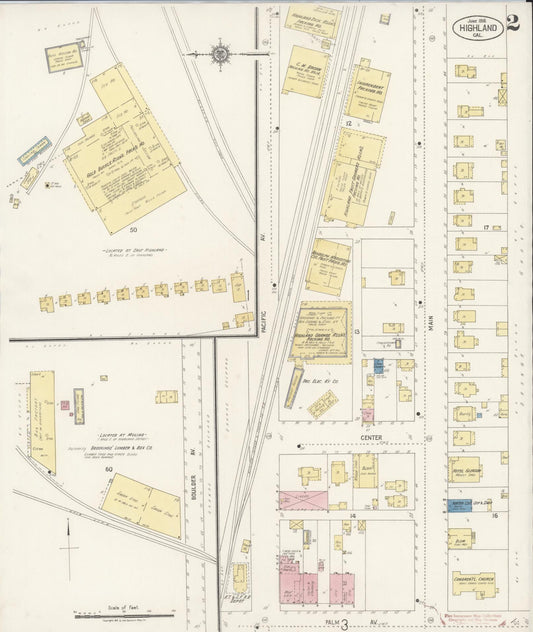 Sanborn Fire Insurance Map from Highland, San Bernardino County, California (1918), Sheet #0002 - Historic Sanborn Fire Insurance Map Print, vintage old map wall art, antique decor, genealogy gift, California California map