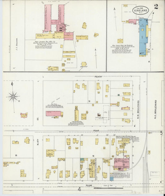 Sanborn Fire Insurance Map from Vineland, Cumberland County, New Jersey (1906), Sheet #0002 - Historic Sanborn Fire Insurance Map Print, vintage old map wall art, antique decor, genealogy gift, New Jersey New Jersey map
