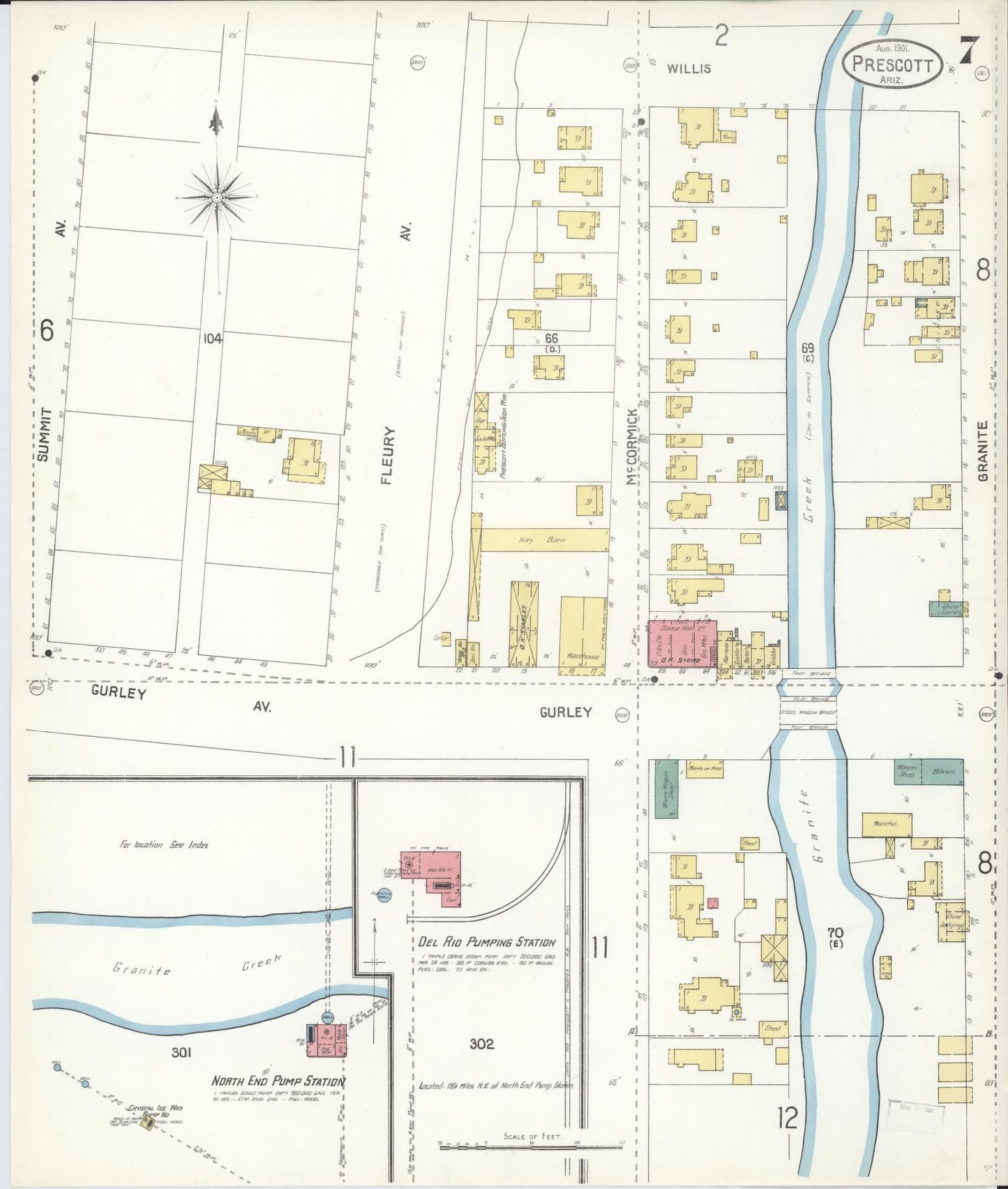 Sanborn Fire Insurance Map from Prescott, Yavapai County, Arizona (1901), Sheet #0007 - Complete Map Set gallery image, historic Sanborn map, vintage wall art, Arizona Arizona