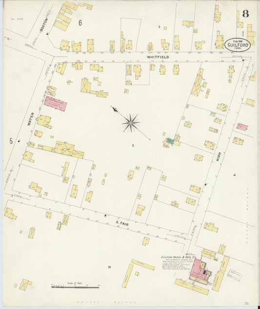 Sanborn Fire Insurance Map from Guilford, New Haven County, Connecticut (1908), Sheet #0008 - Historic Sanborn Fire Insurance Map Print, vintage old map wall art, antique decor, genealogy gift, Connecticut Connecticut map