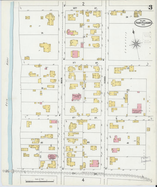 Sanborn Fire Insurance Map from Point Pleasant, Mason County, West Virginia (1900), Sheet #0003 - Historic Sanborn Fire Insurance Map Print, vintage old map wall art, antique decor, genealogy gift, West Virginia West Virginia map