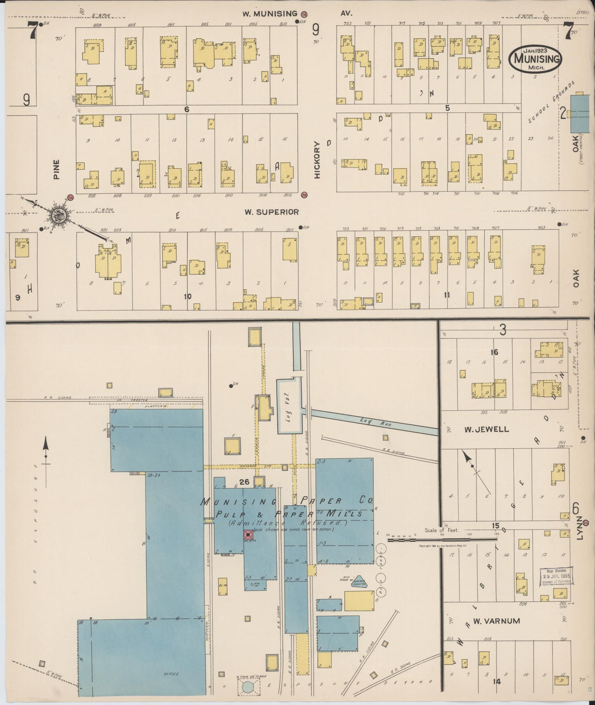 Sanborn Fire Insurance Map from Munising, Alger County, Michigan (1923), Sheet #0007 - Historic Sanborn Fire Insurance Map Print, vintage old map wall art, antique decor, genealogy gift, Michigan Michigan map