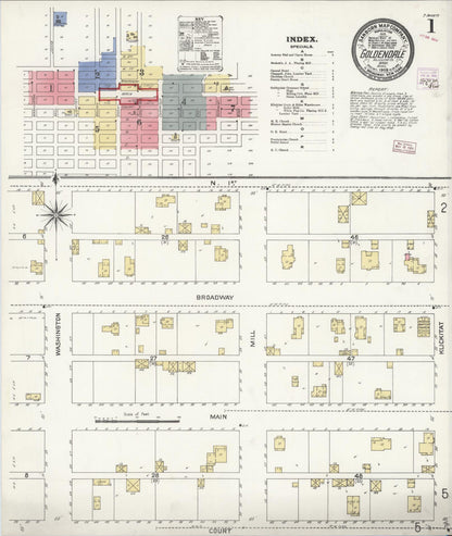 Sanborn Fire Insurance Map from Goldendale, Klickitat County, Washington (1909), Sheet #0001 - Complete Map Set gallery image, historic Sanborn map, vintage wall art, Washington Washington