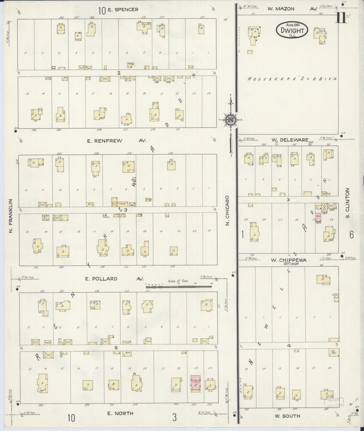 Sanborn Fire Insurance Map from Dwight, Livingston County, Illinois (1914), Sheet #0011 - Complete Map Set gallery image, historic Sanborn map, vintage wall art, Illinois Illinois