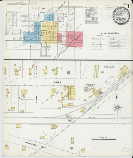 Sanborn Fire Insurance Map from Oakland, Coles County, Illinois (1899), Sheet #0001 - Historic Sanborn Fire Insurance Map Print, vintage old map wall art, antique decor, genealogy gift, Illinois Illinois map