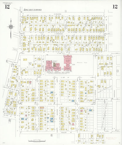Sanborn Fire Insurance Map from Centralia, Marion, Clinton, Jefferson, and Washington Counties, Illinois (1938), Sheet #0012 - Historic Sanborn Fire Insurance Map Print, vintage old map wall art, antique decor, genealogy gift, Illinois Illinois map