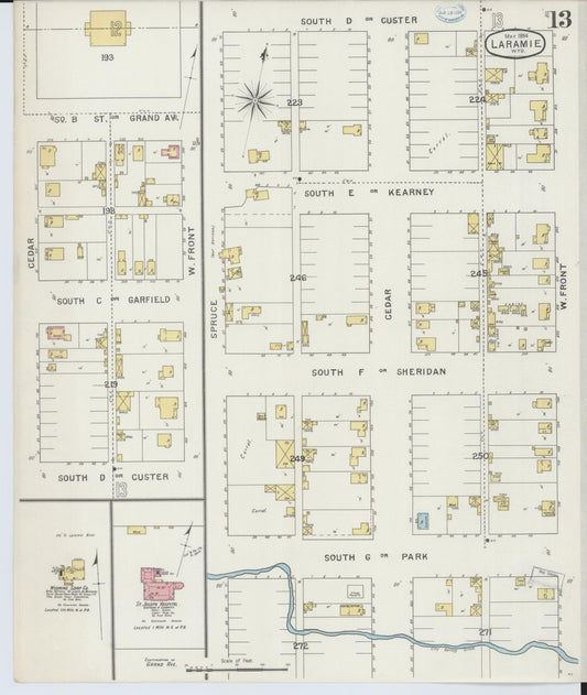 Sanborn Fire Insurance Map from Laramie, Albany County, Wyoming (1894), Sheet #0013 - Historic Sanborn Fire Insurance Map Print, vintage old map wall art, antique decor, genealogy gift, Wyoming Wyoming map