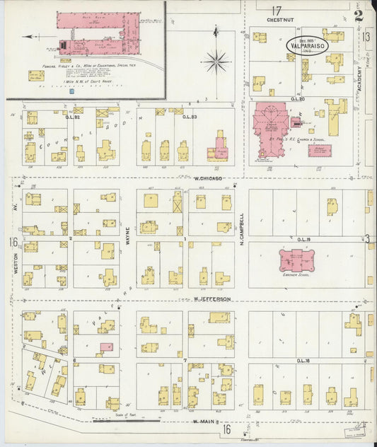 Sanborn Fire Insurance Map from Valparaiso, Porter County, Indiana (1905), Sheet #0002 - Historic Sanborn Fire Insurance Map Print, vintage old map wall art, antique decor, genealogy gift, Indiana Indiana map