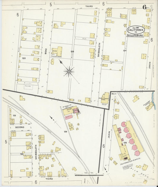 Sanborn Fire Insurance Map from California, Washington County, Pennsylvania (1907), Sheet #0006 - Historic Sanborn Fire Insurance Map Print, vintage old map wall art, antique decor, genealogy gift, Pennsylvania Pennsylvania map