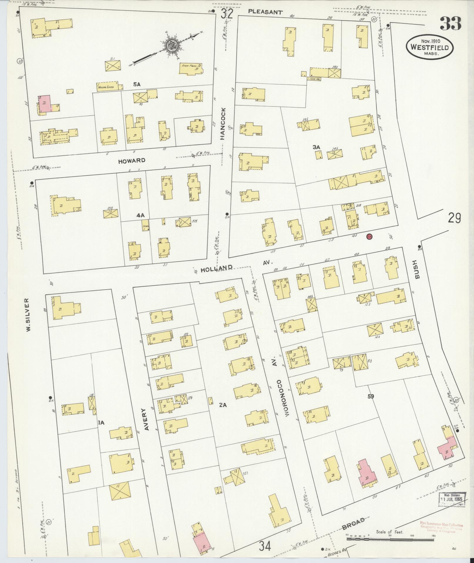 Sanborn Fire Insurance Map from Westfield, Hampden County, Massachusetts (1910), Sheet #0033 - Historic Sanborn Fire Insurance Map Print, vintage old map wall art, antique decor, genealogy gift, Massachusetts Massachusetts map