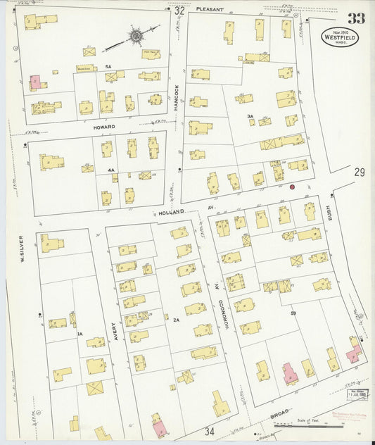Sanborn Fire Insurance Map from Westfield, Hampden County, Massachusetts (1910), Sheet #0033 - Historic Sanborn Fire Insurance Map Print, vintage old map wall art, antique decor, genealogy gift, Massachusetts Massachusetts map