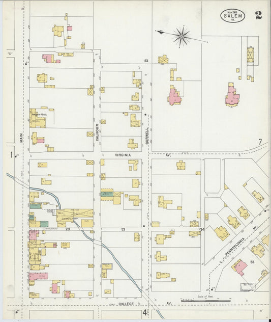 Sanborn Fire Insurance Map from Salem, Independent Cities, Virginia (1903), Sheet #0002 - Historic Sanborn Fire Insurance Map Print, vintage old map wall art, antique decor, genealogy gift, Virginia Virginia map