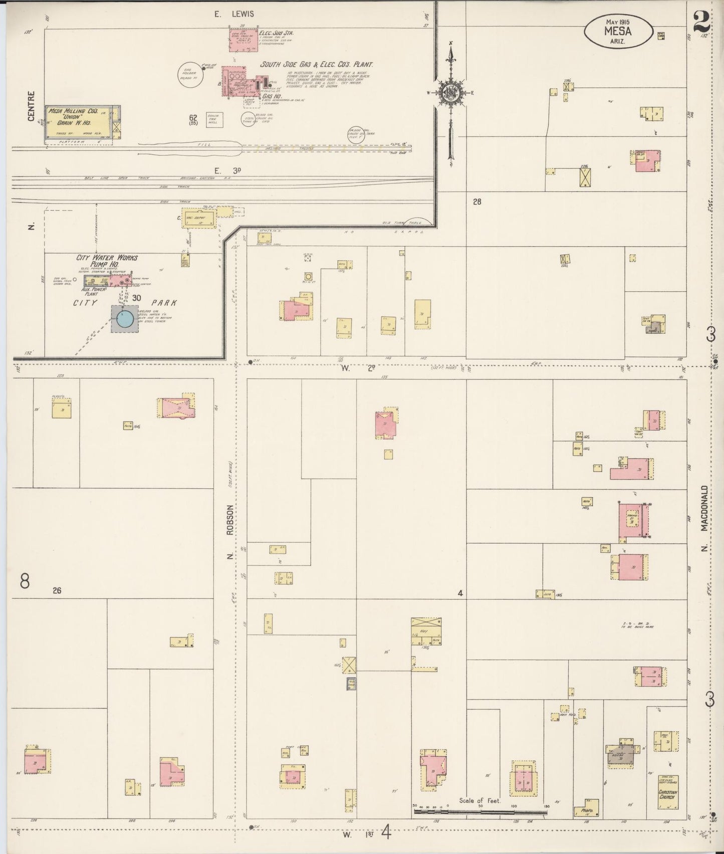 Sanborn Fire Insurance Map from Mesa, Maricopa County, Arizona (1915), Sheet #0002 - Complete Map Set gallery image, historic Sanborn map, vintage wall art, Arizona Arizona
