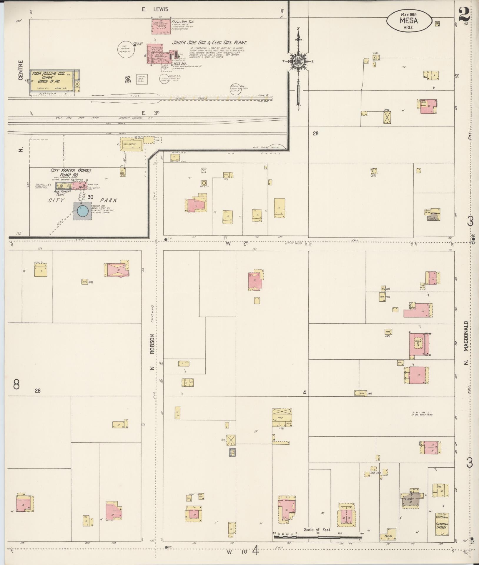 Sanborn Fire Insurance Map from Mesa, Maricopa County, Arizona (1915), Sheet #0002 - Complete Map Set gallery image, historic Sanborn map, vintage wall art, Arizona Arizona