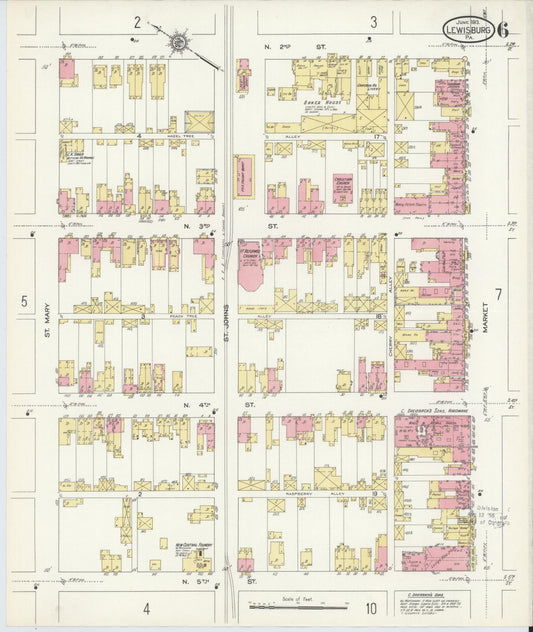 Sanborn Fire Insurance Map from Lewisburg, Union County, Pennsylvania (1913), Sheet #0006 - Historic Sanborn Fire Insurance Map Print, vintage old map wall art, antique decor, genealogy gift, Pennsylvania Pennsylvania map