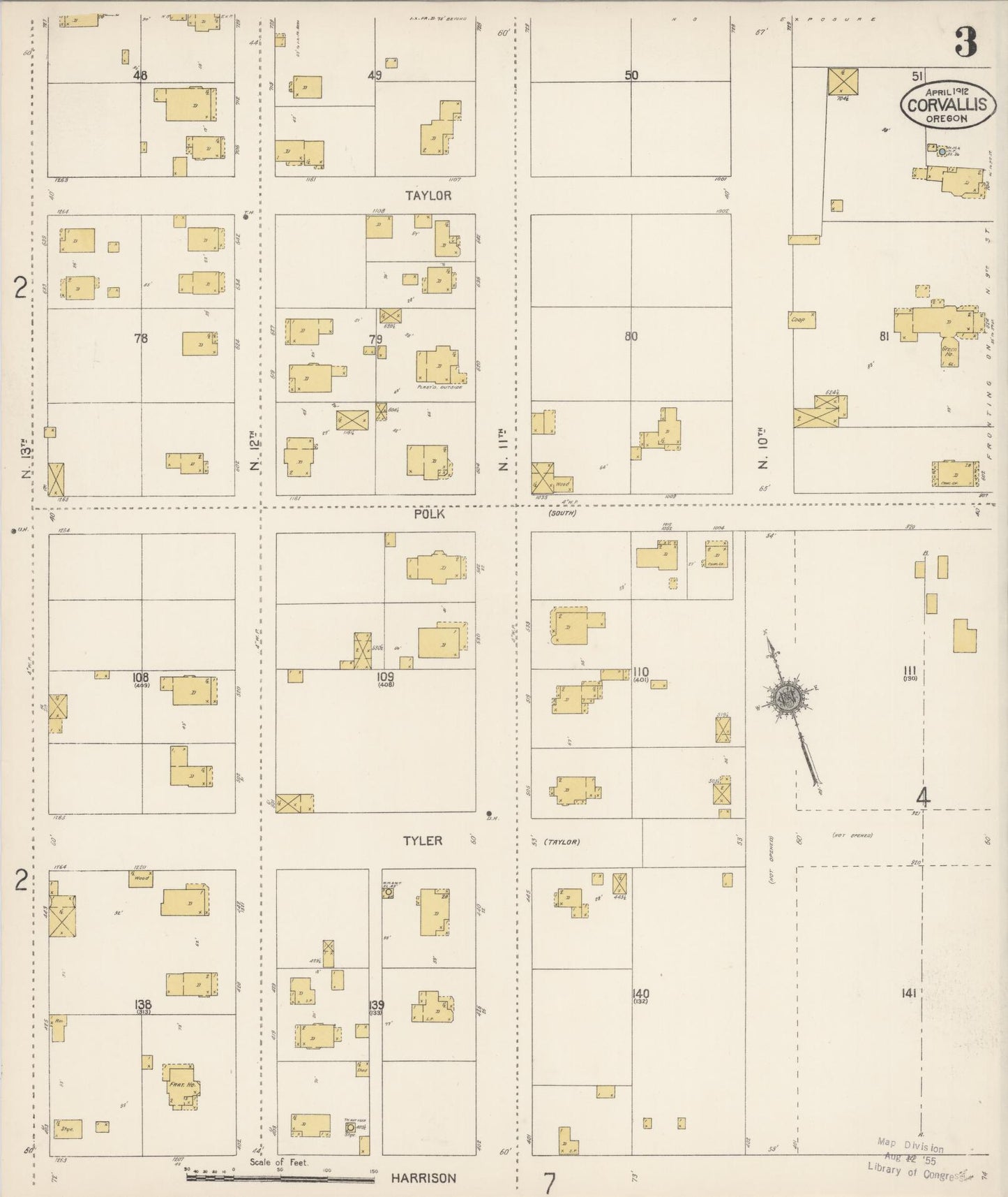 Sanborn Fire Insurance Map from Corvallis, Benton County, Oregon (1912), Sheet #0003 - Complete Map Set gallery image, historic Sanborn map, vintage wall art, Oregon Oregon