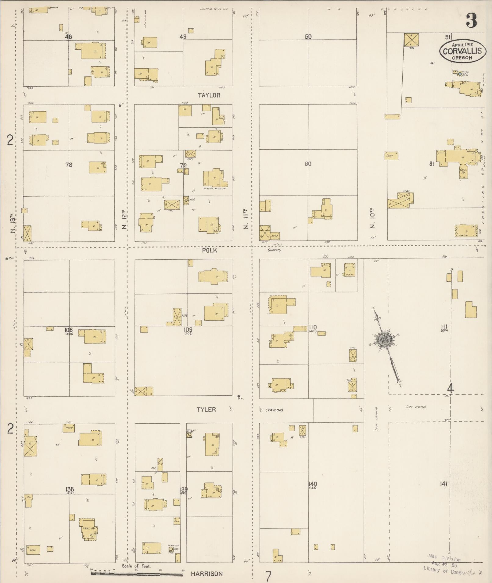 Sanborn Fire Insurance Map from Corvallis, Benton County, Oregon (1912), Sheet #0003 - Complete Map Set gallery image, historic Sanborn map, vintage wall art, Oregon Oregon